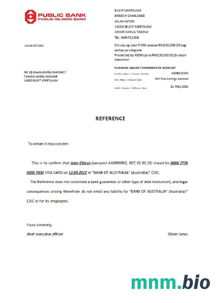 Przykład zamknięcia banku publicznego w Malezji w formatach Word i PDF